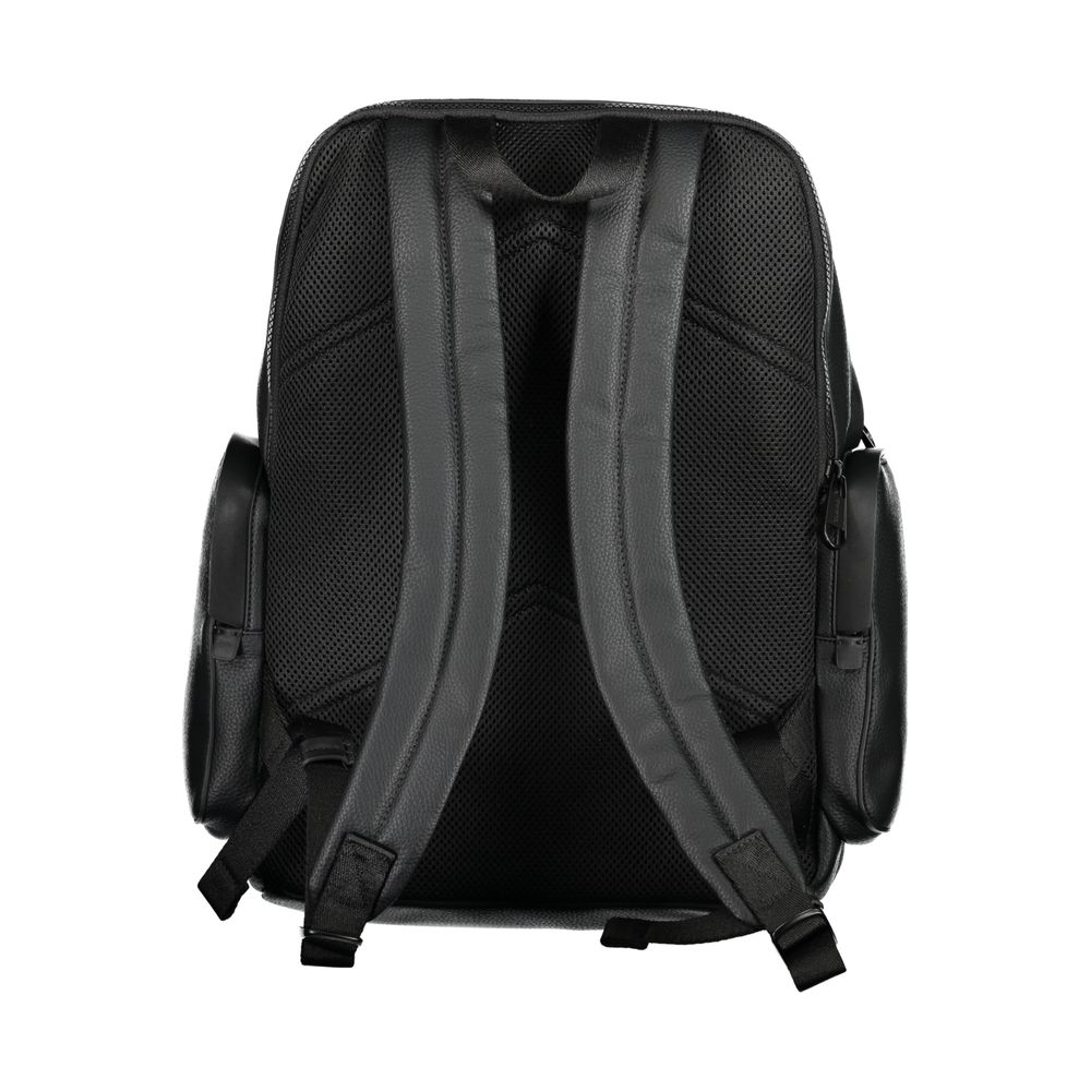 Black Polyester BackpackBACKPACK 1 HANDLE, ADJUSTABLE STRAPS, 1 EXTERNAL POCKET, 2 EXTERNAL SIDE POCKETS, 1 EXTERNAL COMPARTMENT WITH LAP-TOP HOLDER, 1 INTERNAL COMPARTMENT, INTERNAL SPACES FOR DOCUMENT AND PEN HOLDER, CONTRAST DETAILS, ZIP CLOSURE, LOGOB