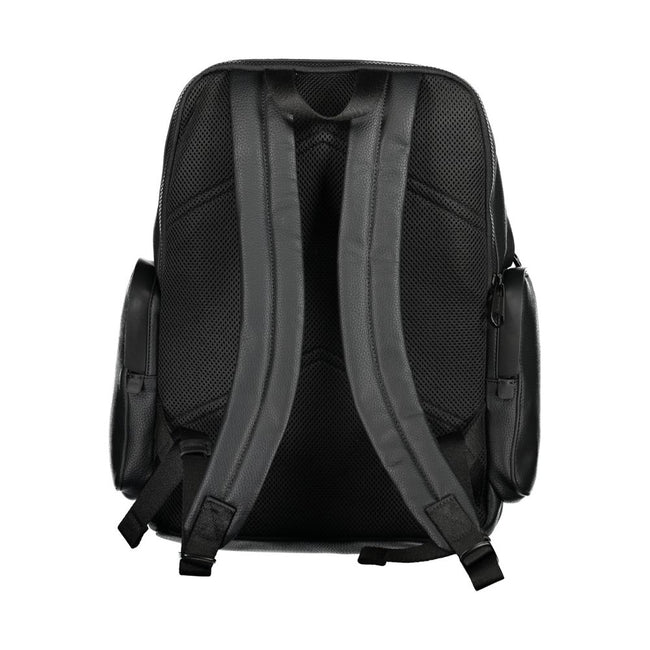 Black Polyester BackpackBACKPACK 1 HANDLE, ADJUSTABLE STRAPS, 1 EXTERNAL POCKET, 2 EXTERNAL SIDE POCKETS, 1 EXTERNAL COMPARTMENT WITH LAP-TOP HOLDER, 1 INTERNAL COMPARTMENT, INTERNAL SPACES FOR DOCUMENT AND PEN HOLDER, CONTRAST DETAILS, ZIP CLOSURE, LOGOB
