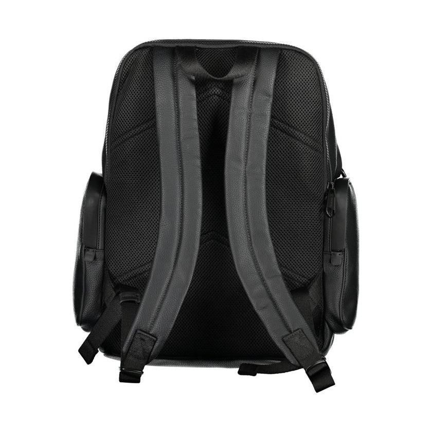 Black Polyester BackpackBACKPACK 1 HANDLE, ADJUSTABLE STRAPS, 1 EXTERNAL POCKET, 2 EXTERNAL SIDE POCKETS, 1 EXTERNAL COMPARTMENT WITH LAP-TOP HOLDER, 1 INTERNAL COMPARTMENT, INTERNAL SPACES FOR DOCUMENT AND PEN HOLDER, CONTRAST DETAILS, ZIP CLOSURE, LOGOB