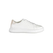White Leather Women SneakerStep out in elevated style with these Calvin Klein sneakers, where sophistication meets urban chic. Flaunting contrasting details that add a touch of the unexpected, these shoes are emblazoned with the iconic logo, showcasing yo