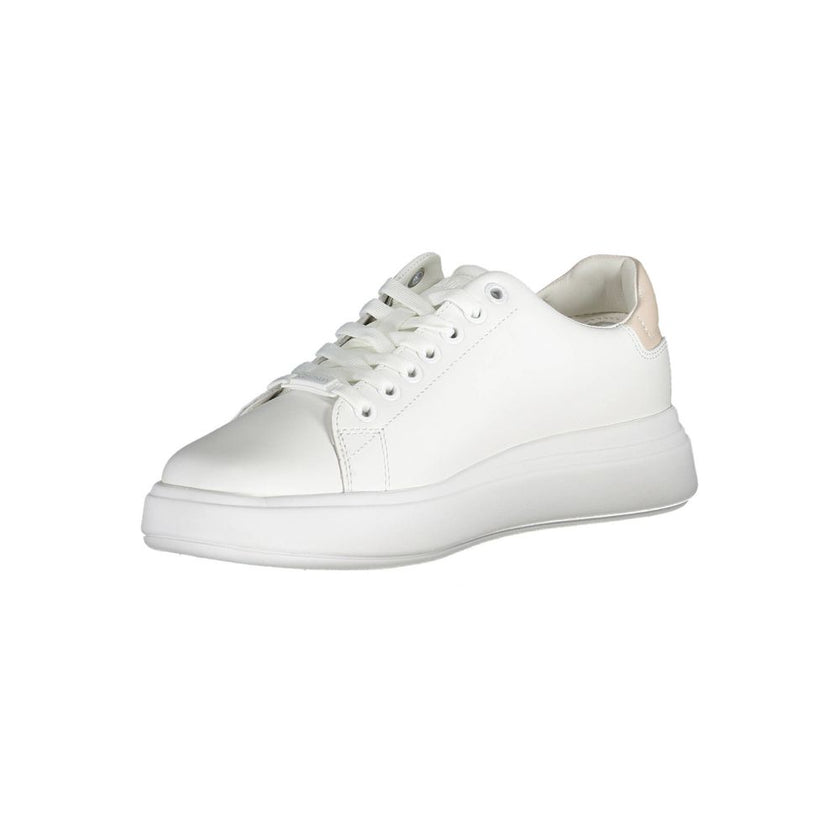 White Leather Women SneakerStep out in elevated style with these Calvin Klein sneakers, where sophistication meets urban chic. Flaunting contrasting details that add a touch of the unexpected, these shoes are emblazoned with the iconic logo, showcasing yo