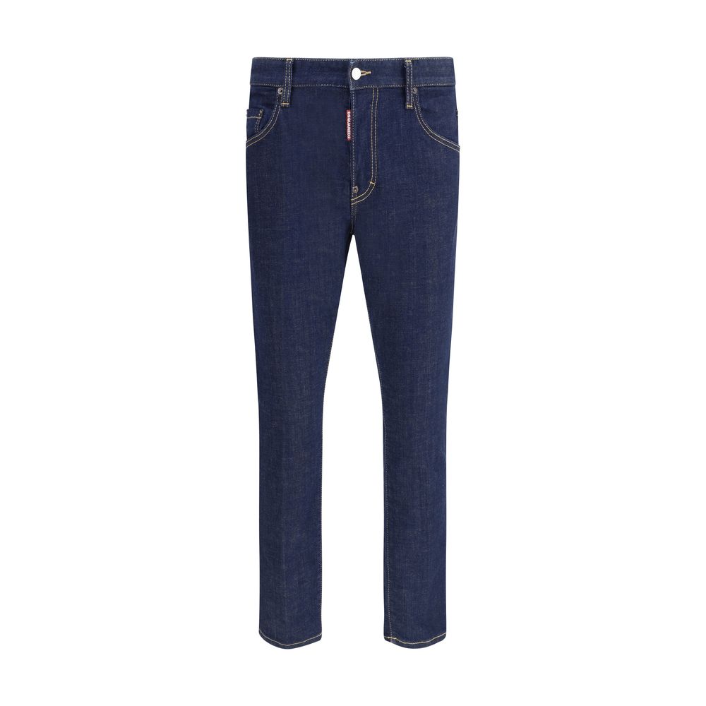 Blue Cotton Straight-Leg JeansCotton Skater Jeans by Dsquared2 feature a classic five-pocket design and straight fit. The front closure is with buttons, while the waistband is finished with belt loops. On the back stands out the iconic leather patch with
