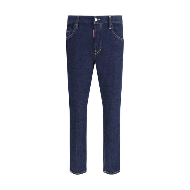 Blue Cotton Straight-Leg JeansCotton Skater Jeans by Dsquared2 feature a classic five-pocket design and straight fit. The front closure is with buttons, while the waistband is finished with belt loops. On the back stands out the iconic leather patch with