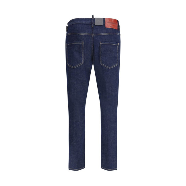 Blue Cotton Straight-Leg JeansCotton Skater Jeans by Dsquared2 feature a classic five-pocket design and straight fit. The front closure is with buttons, while the waistband is finished with belt loops. On the back stands out the iconic leather patch with