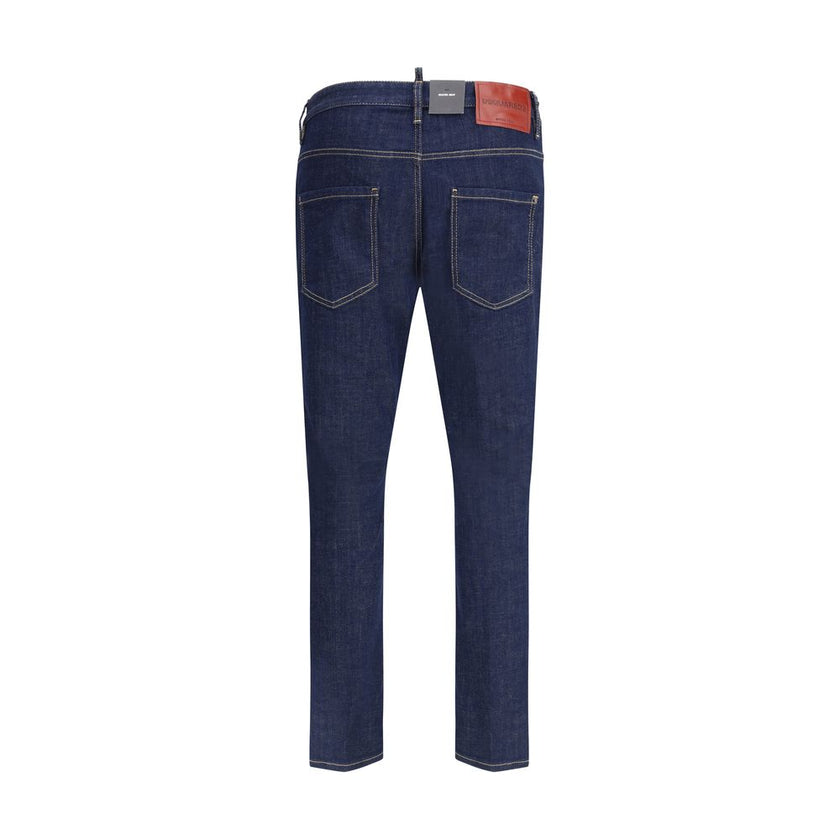 Blue Cotton Straight-Leg JeansCotton Skater Jeans by Dsquared2 feature a classic five-pocket design and straight fit. The front closure is with buttons, while the waistband is finished with belt loops. On the back stands out the iconic leather patch with