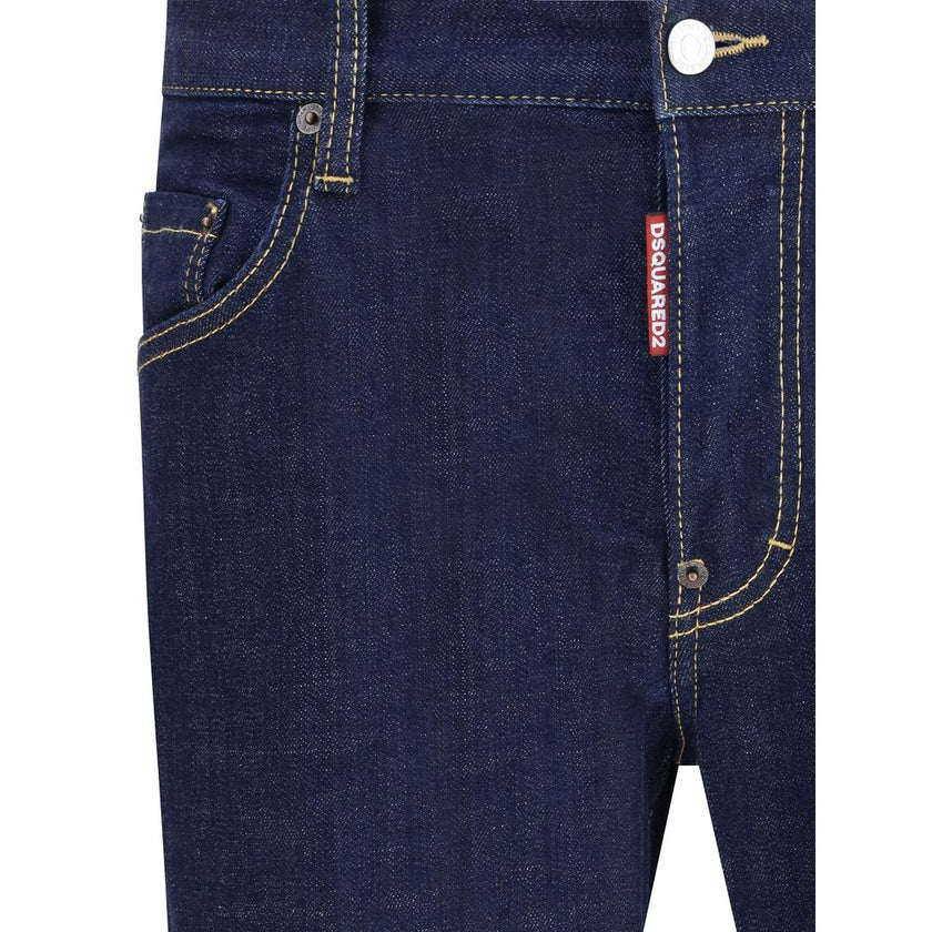 Blue Cotton Straight-Leg JeansCotton Skater Jeans by Dsquared2 feature a classic five-pocket design and straight fit. The front closure is with buttons, while the waistband is finished with belt loops. On the back stands out the iconic leather patch with