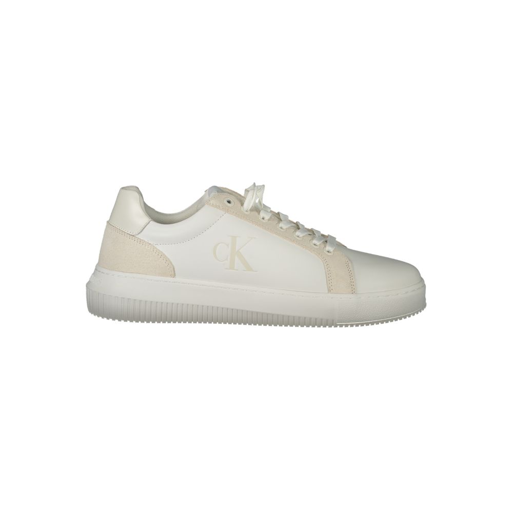 White Polyethylene Men SneakerUnleash your street-savvy flair with these Calvin Klein sneakers, a symphony of style and sustainability. Adorned with an edgy print and accented by contrasting details, these lace-up kicks boast a removable footbed for perso