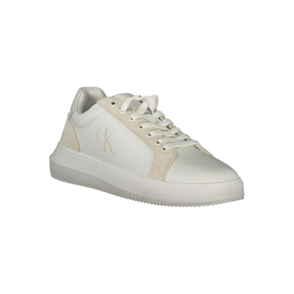 White Polyethylene Men SneakerUnleash your street-savvy flair with these Calvin Klein sneakers, a symphony of style and sustainability. Adorned with an edgy print and accented by contrasting details, these lace-up kicks boast a removable footbed for perso