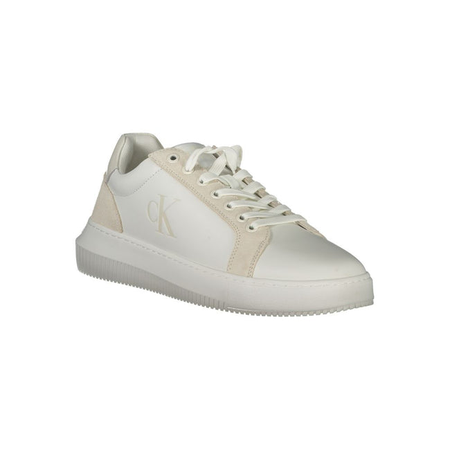 White Polyethylene Men SneakerUnleash your street-savvy flair with these Calvin Klein sneakers, a symphony of style and sustainability. Adorned with an edgy print and accented by contrasting details, these lace-up kicks boast a removable footbed for perso