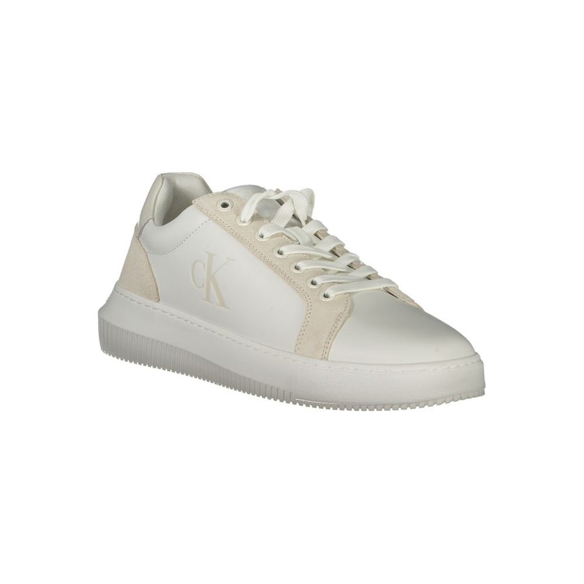 White Polyethylene Men SneakerUnleash your street-savvy flair with these Calvin Klein sneakers, a symphony of style and sustainability. Adorned with an edgy print and accented by contrasting details, these lace-up kicks boast a removable footbed for perso