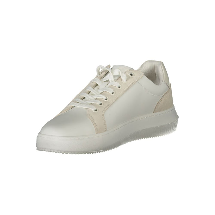 White Polyethylene Men SneakerUnleash your street-savvy flair with these Calvin Klein sneakers, a symphony of style and sustainability. Adorned with an edgy print and accented by contrasting details, these lace-up kicks boast a removable footbed for perso