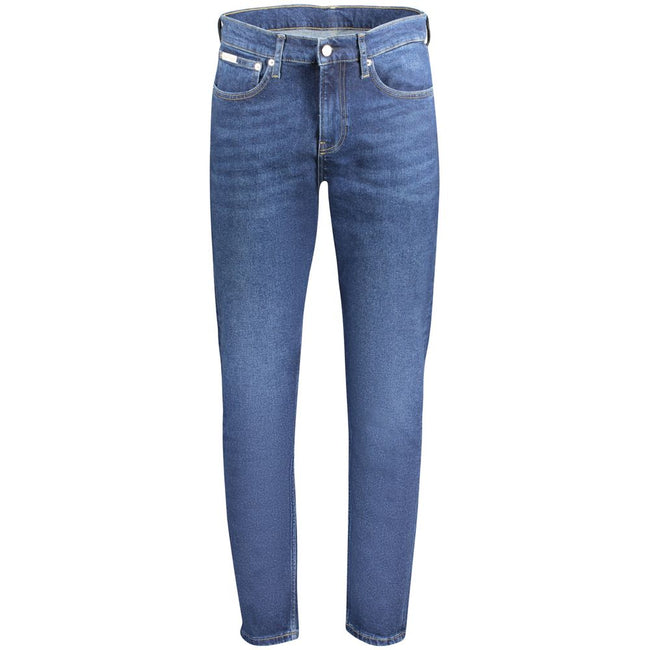 Blue Cotton Men JeanExperience the epitome of contemporary cool with Calvin Klein’s SLIM TAPERED JEANS. Crafted to accentuate your form, these jeans boast a flattering silhouette that’s both sharp and effortless. Detailed with five pockets, a button, and