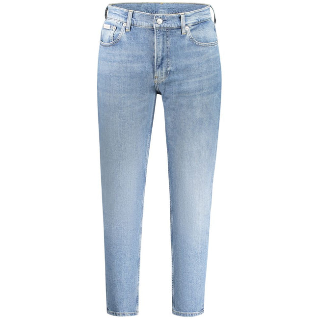 Blue Cotton Men JeansRedefine your denim game with Calvin Klein’s Dad Jeans. Exuding a trendy, washed effect coupled with the classic five-pocket design, these jeans are more than just a style statement; they’re a nod to sustainability with their 20% recy