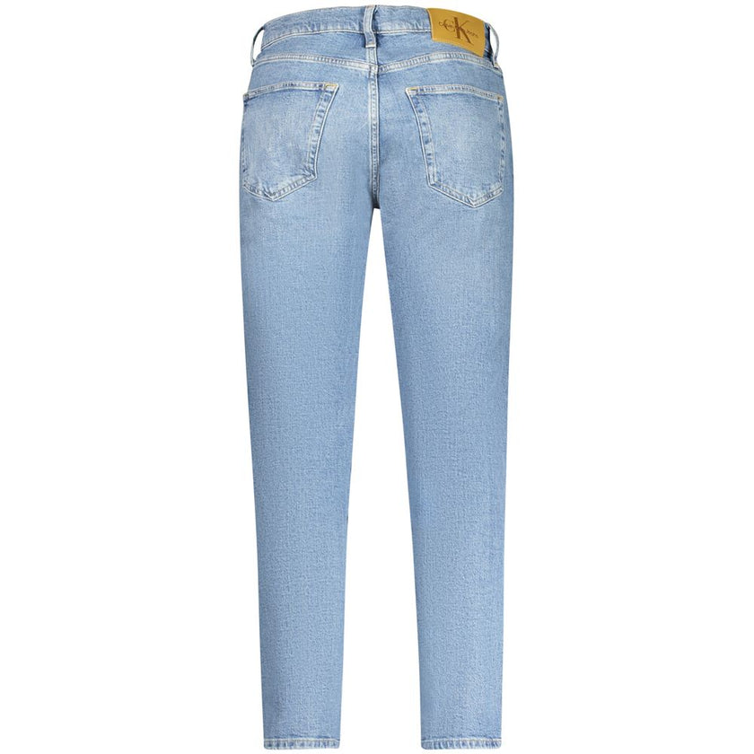 Blue Cotton Men JeansRedefine your denim game with Calvin Klein’s Dad Jeans. Exuding a trendy, washed effect coupled with the classic five-pocket design, these jeans are more than just a style statement; they’re a nod to sustainability with their 20% recy