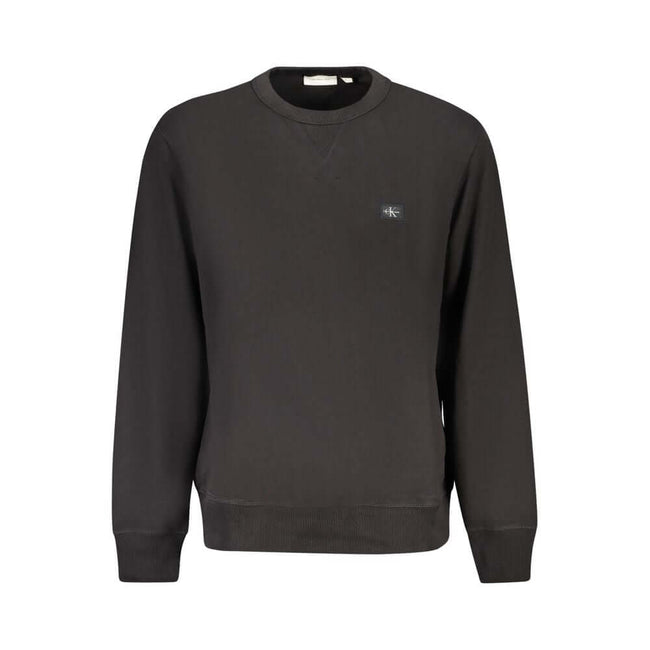Black Cotton Men SweaterElevate your wardrobe with the unmistakable charm of Calvin Klein. This sleek black long sleeve sweatshirt, crafted from a sumptuous 95% regenerative cotton, promises both comfort and style. The brushed fabric offers a luxurious fe
