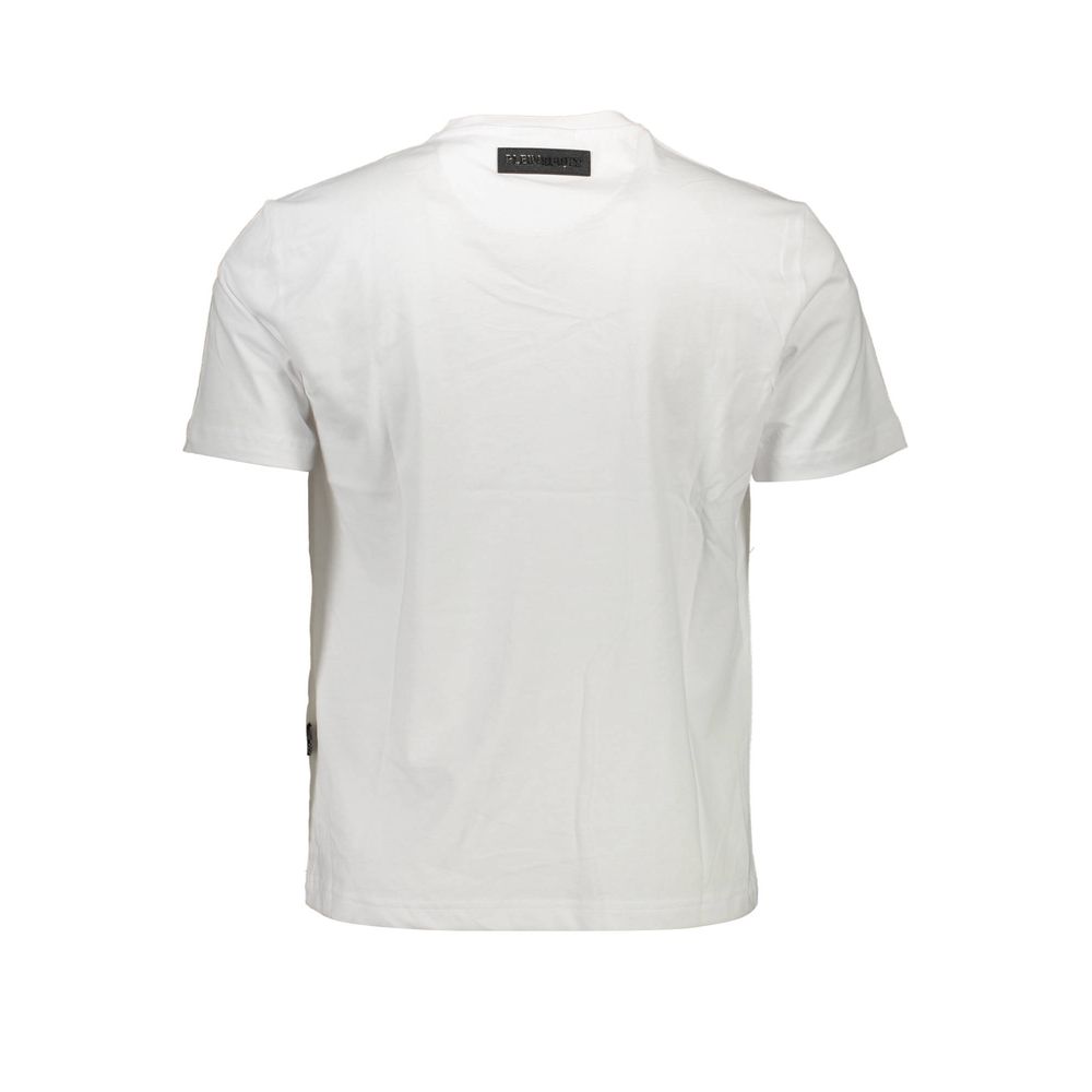 White Cotton Men T-ShirtElevate your casual wardrobe with the striking aesthetics of Plein Sport. This crisp white short-sleeve t-shirt boasts a crew neck design, punctuated with bold contrasting details that command attention. The front showcases an elab