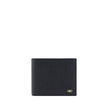 Black Calf Leather Bos Taurus WalletCalfskin Wallet by Ferragamo, billfold model, grained leather design, banknote compartment, interior card slot, iconic brand monogram press-stamped on interior panel, three-dimensional iconic brand Gancini logo plaque a