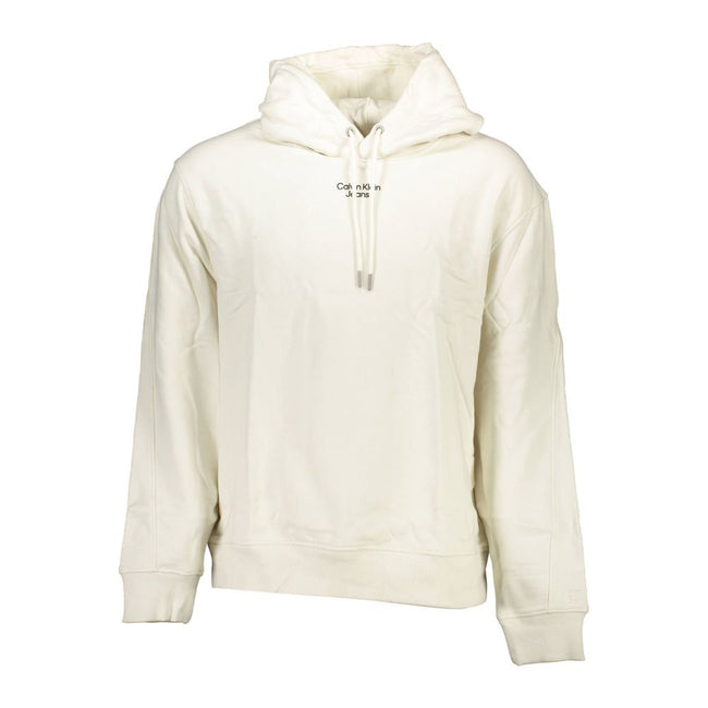 White Cotton Men SweaterElevate your casual wardrobe with the unmistakable style of Calvin Klein. This sleek, long-sleeved hooded sweatshirt, featuring a brushed finish for that extra touch of luxury, is adorned with a standout print and the iconic Calvin