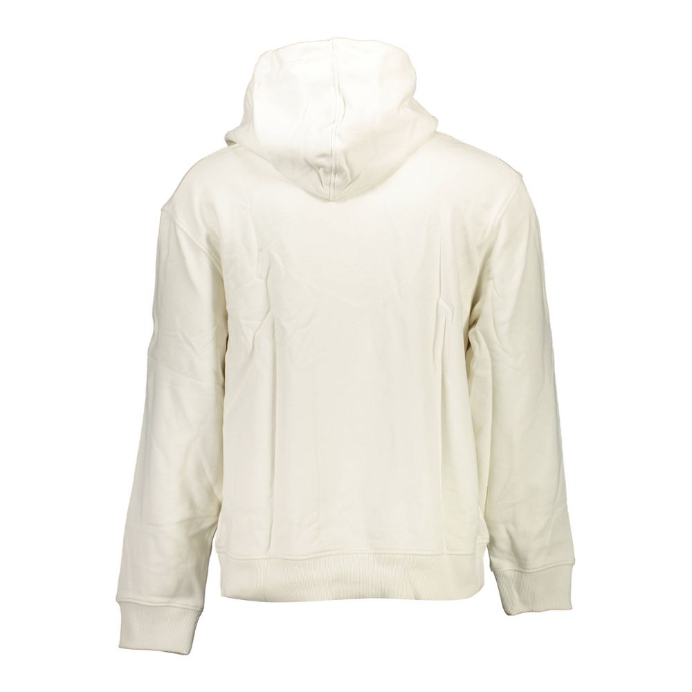 White Cotton Men SweaterElevate your casual wardrobe with the unmistakable style of Calvin Klein. This sleek, long-sleeved hooded sweatshirt, featuring a brushed finish for that extra touch of luxury, is adorned with a standout print and the iconic Calvin