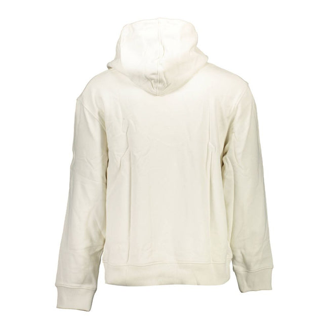 White Cotton Men SweaterElevate your casual wardrobe with the unmistakable style of Calvin Klein. This sleek, long-sleeved hooded sweatshirt, featuring a brushed finish for that extra touch of luxury, is adorned with a standout print and the iconic Calvin