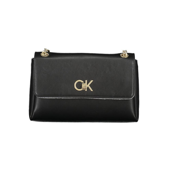 Black Polyester HandbagBAG 2 CHAIN SHOULDER HANDLES, 1 EXTERNAL POCKET, 2 COMPARTMENTS, 1 INTERNAL POCKET, CONTRASTING DETAILS, SWIVEL CLOSURE, LOGO, 50% RECYCLED POLYESTERBlack Polyester Handbag${tagsCalvin KleinAulae Black Polyester Handbag Calvin Klein