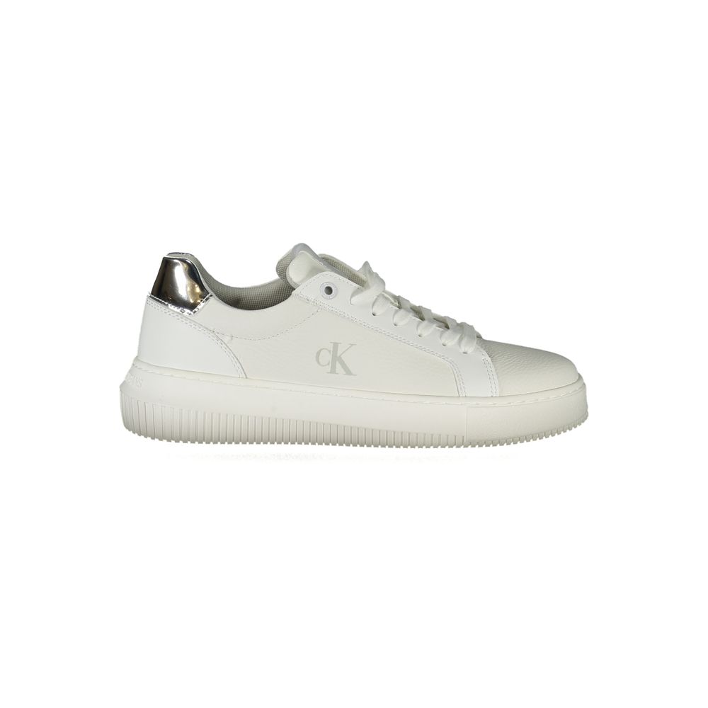White Polyethylene Women SneakerStep into the epitome of sporty elegance with these Calvin Klein sneakers, boasting a pristine white palette elevated by eye-catching silver accents. A perfect blend of style and comfort, these shoes feature a removable foo