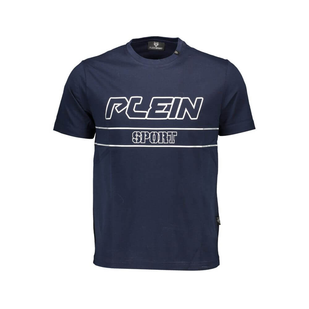 Blue Cotton Men T-ShirtElevate your casual wardrobe with the electrifying flair of Plein Sport. This short sleeve t-shirt stands out with its striking print and bold contrasting details. Adorned with the iconic Plein Sport logo, it’s a testament to high-f