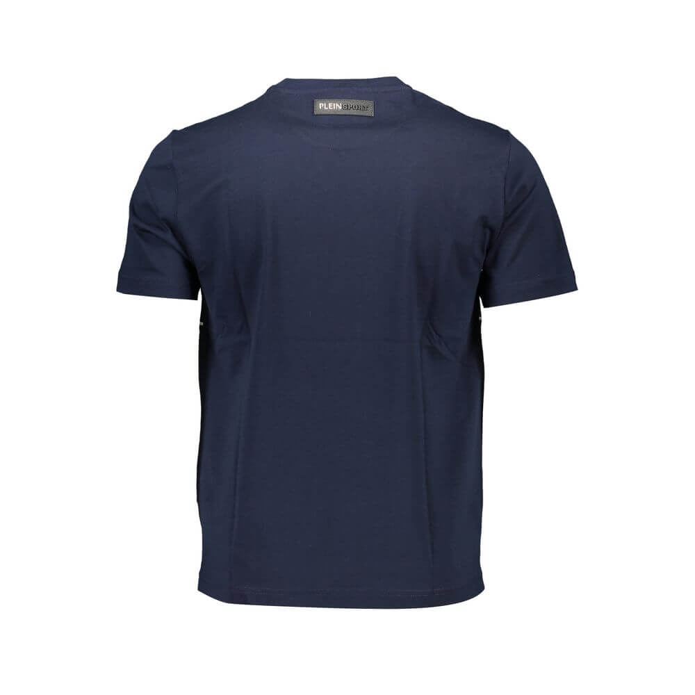 Blue Cotton Men T-ShirtElevate your casual wardrobe with the electrifying flair of Plein Sport. This short sleeve t-shirt stands out with its striking print and bold contrasting details. Adorned with the iconic Plein Sport logo, it’s a testament to high-f