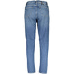 Blue Cotton Women JeansElevate your denim wardrobe with these Calvin Klein high-waist jeans that exude effortless sophistication. Crafted with a chic faded effect and bold contrasting details, each pair is a statement in style. The embroidery adds a refin