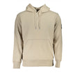 Beige Cotton Men SweaterElevate your off-duty wardrobe with the Calvin Klein long-sleeved sweatshirt, a perfect blend of comfort and designer flair. Crafted from the softest cotton, this beige hooded sweatshirt boasts a cozy fleece interior, a practical c