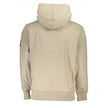 Beige Cotton Men SweaterElevate your off-duty wardrobe with the Calvin Klein long-sleeved sweatshirt, a perfect blend of comfort and designer flair. Crafted from the softest cotton, this beige hooded sweatshirt boasts a cozy fleece interior, a practical c