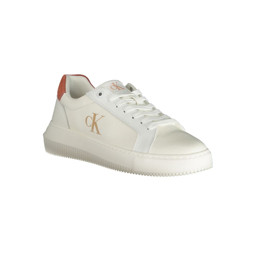 White Polyethylene Women SneakerElevate your athleisure ensemble with the dynamic fusion of style and comfort in these Calvin Klein sneakers. Striking the perfect balance between sporty and chic, these kicks feature eye-catching pink accents and the iconi