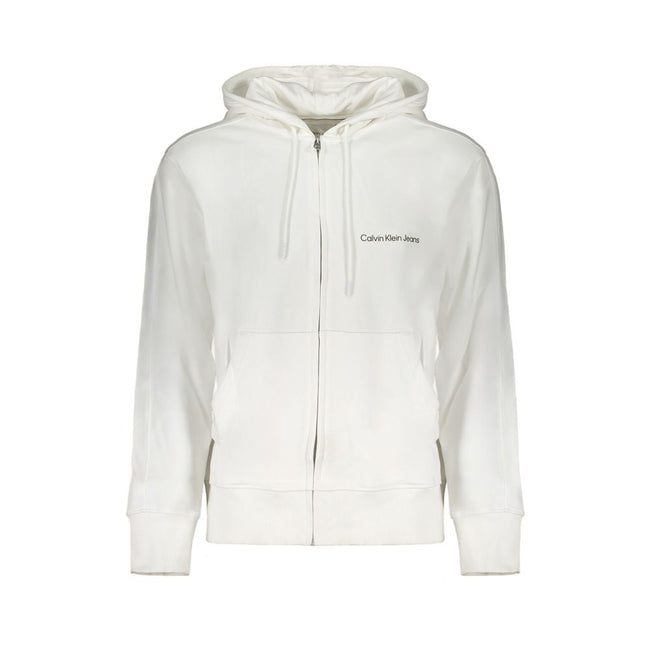 White Cotton Men's Hooded SweaterElevate your casual wardrobe with the sleek sophistication of Calvin Klein. This white hooded sweatshirt promises to be the cornerstone of urban-cool ensembles. Crafted with 95% regenerative cotton, it’s as eco-conscious a