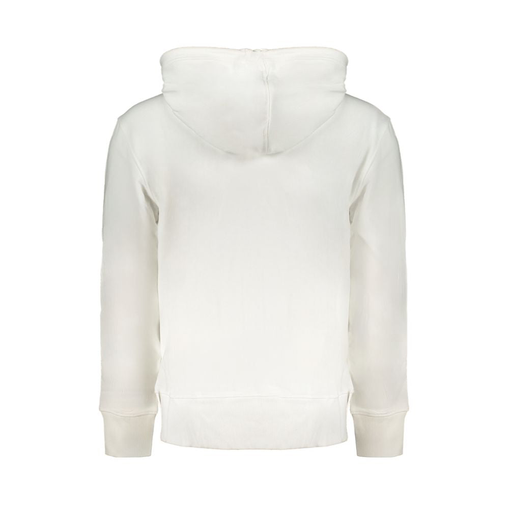 White Cotton Men's Hooded SweaterElevate your casual wardrobe with the sleek sophistication of Calvin Klein. This white hooded sweatshirt promises to be the cornerstone of urban-cool ensembles. Crafted with 95% regenerative cotton, it’s as eco-conscious a