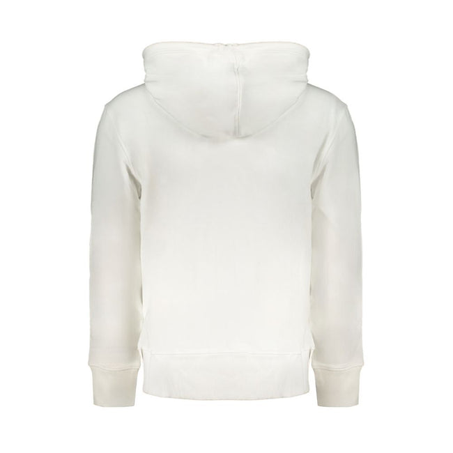 White Cotton Men's Hooded SweaterElevate your casual wardrobe with the sleek sophistication of Calvin Klein. This white hooded sweatshirt promises to be the cornerstone of urban-cool ensembles. Crafted with 95% regenerative cotton, it’s as eco-conscious a
