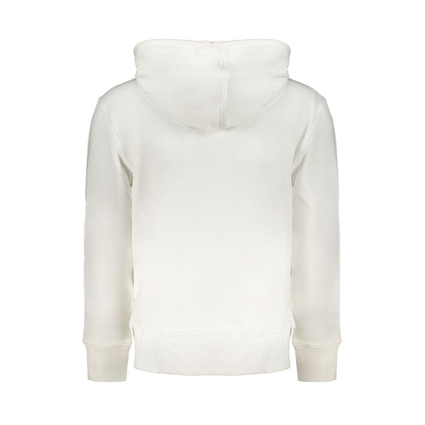 White Cotton Men's Hooded SweaterElevate your casual wardrobe with the sleek sophistication of Calvin Klein. This white hooded sweatshirt promises to be the cornerstone of urban-cool ensembles. Crafted with 95% regenerative cotton, it’s as eco-conscious a
