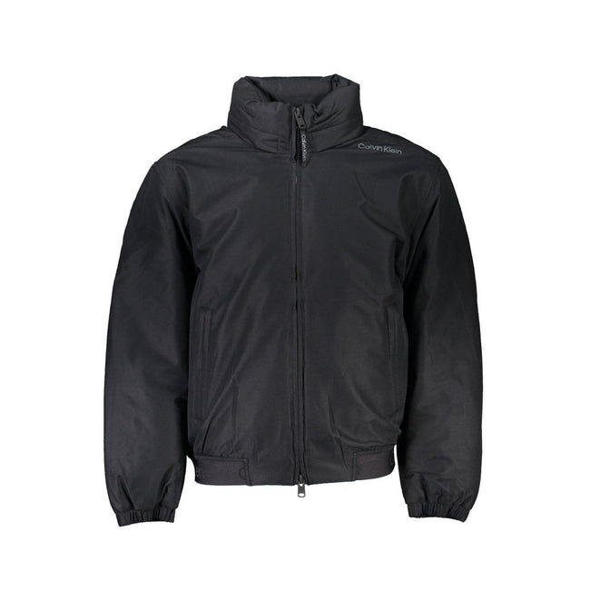 Black Polyester Men JacketInfuse your wardrobe with the sleek sophistication of Calvin Klein’s long-sleeved jacket — an essential for the modern trendsetter. Masterfully crafted to brave the elements, it boasts a removable hood with a zip for versatile st