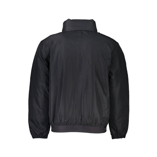Black Polyester Men JacketInfuse your wardrobe with the sleek sophistication of Calvin Klein’s long-sleeved jacket — an essential for the modern trendsetter. Masterfully crafted to brave the elements, it boasts a removable hood with a zip for versatile st