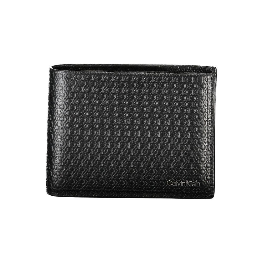 Sleek Black Leather Bifold Wallet with RFID BlockImmerse into the world of style and security with this sleek black leather wallet from Calvin Klein. Designed not only for aesthetic appeal but also with functionality in mind, it comes equipped with RFID b