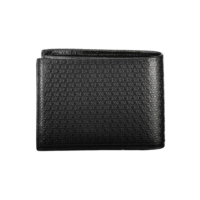 Sleek Black Leather Bifold Wallet with RFID BlockImmerse into the world of style and security with this sleek black leather wallet from Calvin Klein. Designed not only for aesthetic appeal but also with functionality in mind, it comes equipped with RFID b