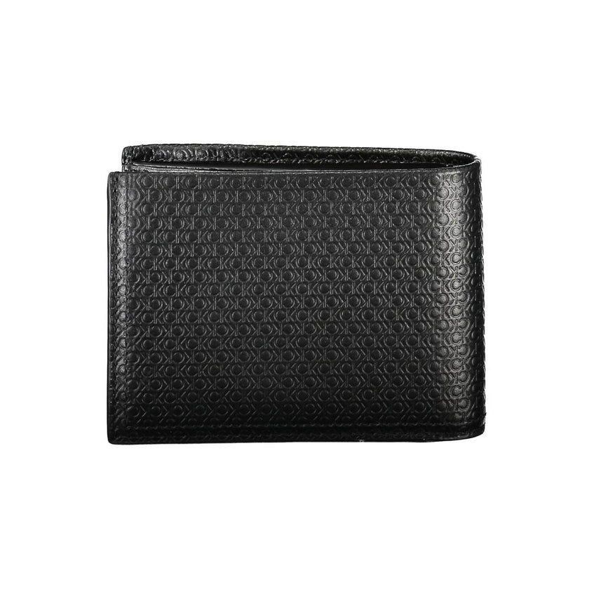 Sleek Black Leather Bifold Wallet with RFID BlockImmerse into the world of style and security with this sleek black leather wallet from Calvin Klein. Designed not only for aesthetic appeal but also with functionality in mind, it comes equipped with RFID b