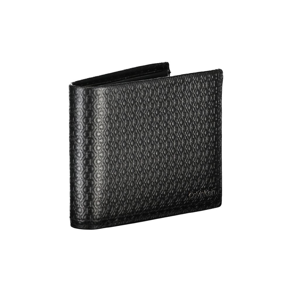 Sleek Black Leather Bifold Wallet with RFID BlockImmerse into the world of style and security with this sleek black leather wallet from Calvin Klein. Designed not only for aesthetic appeal but also with functionality in mind, it comes equipped with RFID b