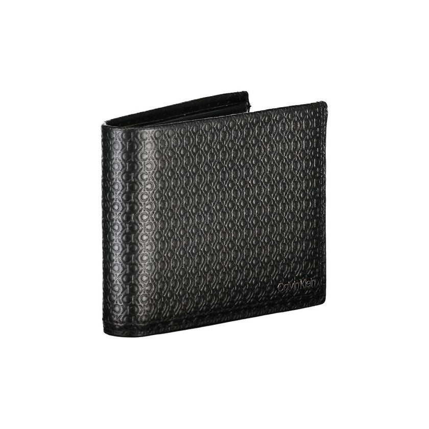 Sleek Black Leather Bifold Wallet with RFID BlockImmerse into the world of style and security with this sleek black leather wallet from Calvin Klein. Designed not only for aesthetic appeal but also with functionality in mind, it comes equipped with RFID b
