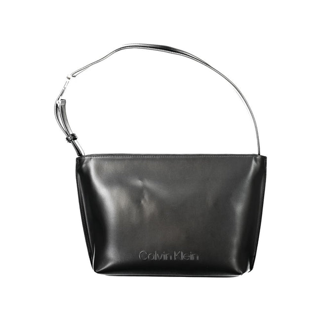 Black Polyester Women HandbagExperience the epitome of urban-chic with Calvin Klein’s sleek shoulder bag, a statement piece designed for the modern trendsetter. Crafted with environmental consciousness, this bag boasts a composition of 50% recycled polyes