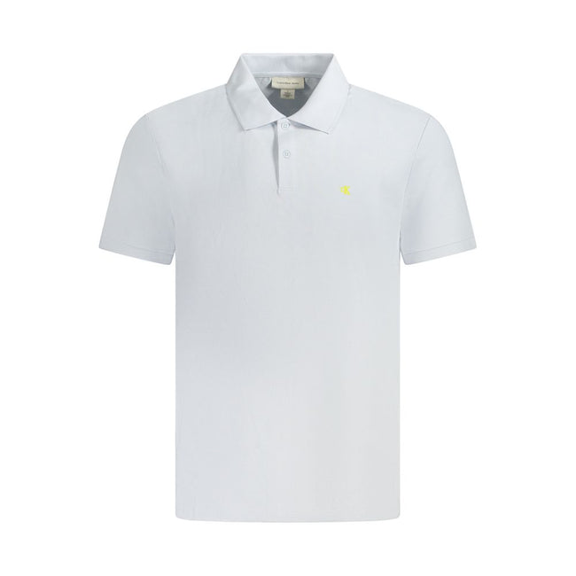 Light Blue Cotton Men Polo ShirtElevate your wardrobe with the timeless sophistication of Calvin Klein. This classic fit polo, tailored from premium cotton, is a perfect harmony of comfort and style. The Light Blue hue complements the subtle elegance with