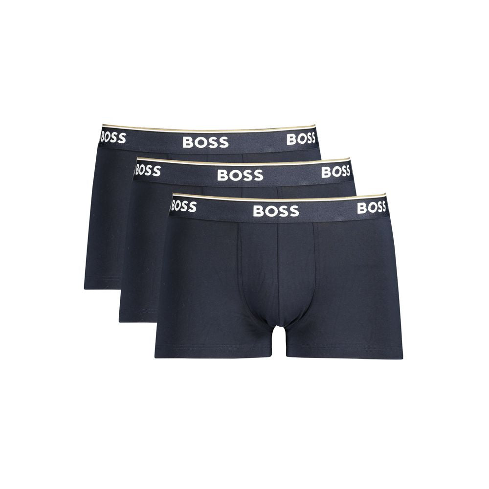 Blue Cotton Men Boxer UnderwearElevate your everyday comfort with the quintessential blend of style and functionality in this trio of Hugo Boss boxer briefs. Boasting an elastic waistband that assures a snug fit, these undergarments feature a sophisticate