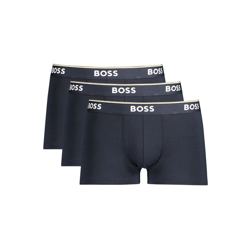 Blue Cotton Men Boxer UnderwearElevate your everyday comfort with the quintessential blend of style and functionality in this trio of Hugo Boss boxer briefs. Boasting an elastic waistband that assures a snug fit, these undergarments feature a sophisticate