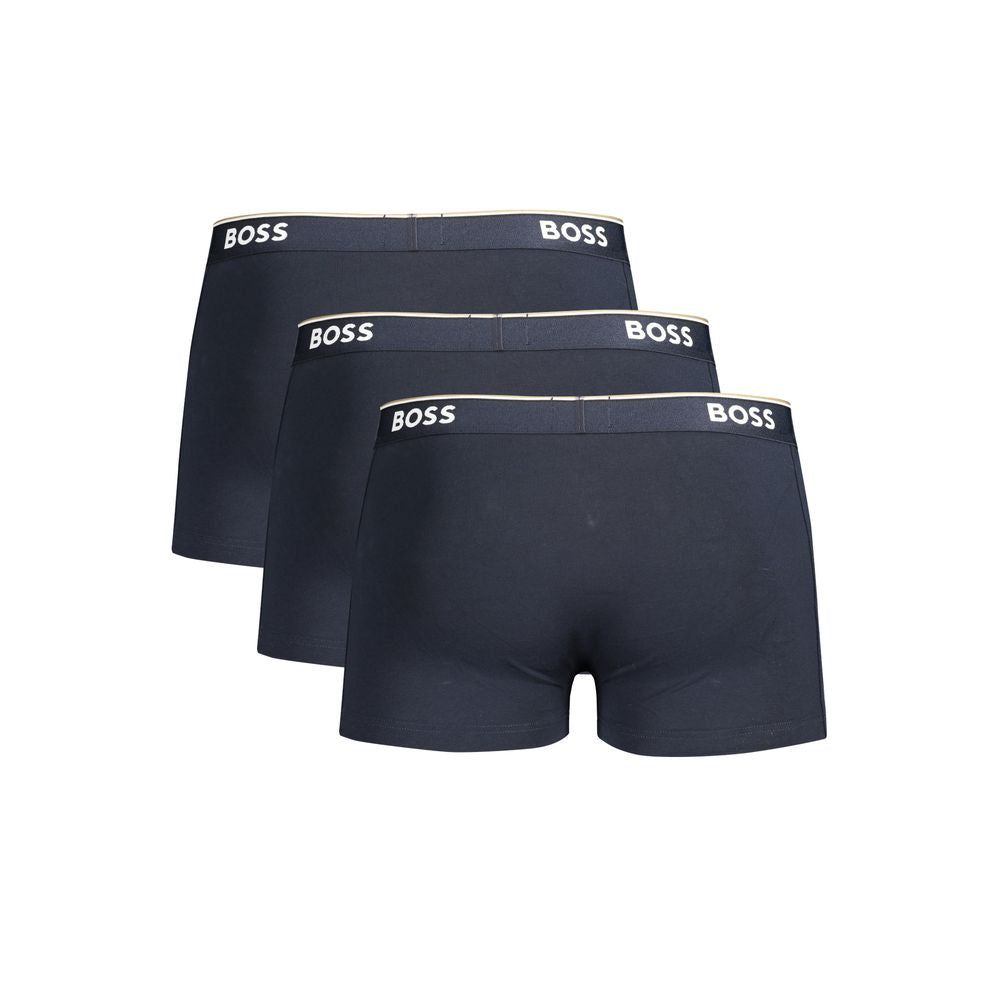Blue Cotton Men Boxer UnderwearElevate your everyday comfort with the quintessential blend of style and functionality in this trio of Hugo Boss boxer briefs. Boasting an elastic waistband that assures a snug fit, these undergarments feature a sophisticate