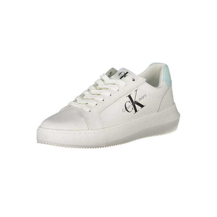 White Recycled Polyester Women SneakerElevate your sneaker game with these chic Calvin Klein sports shoes, crafted for the trendsetters seeking eco-conscious elegance. Their sleek white silhouette, punctuated by contrasting details, boasts a bold printed