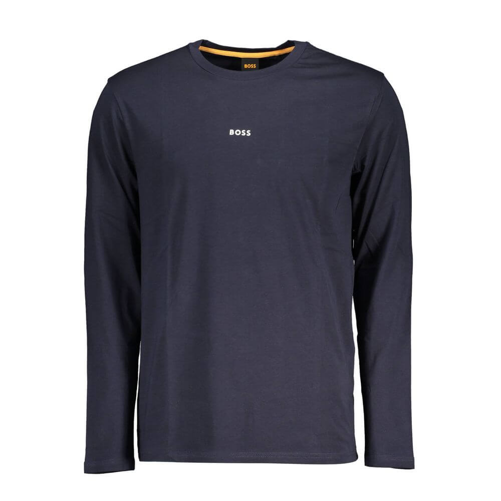 Blue Cotton Men T-ShirtElevate your wardrobe with the epitome of sophistication—this Hugo Boss long sleeve T-shirt. Tailored to perfection for the modern trendsetter, it features a sleek crew neck and the iconic logo emblazoned with a standout application